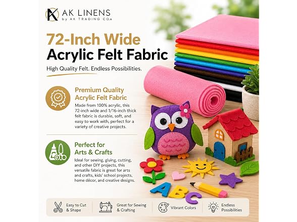 AK Trading CO. 72-Inch Wide 1/16” Thick Acrylic Felt, Champagne