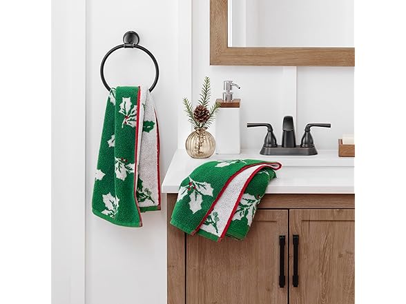 Martha Stewart Boughs of Holly Floral Hand Towels, Set of 2