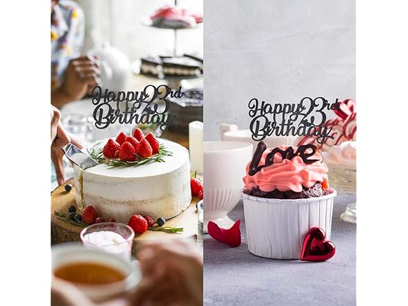 Black Happy 23rd Birthday Cake Topper