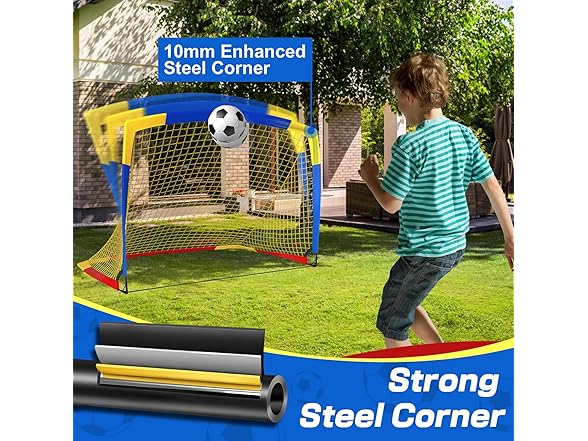 Dimples Soccer Goals Kids 5x3.6 FT Set of 2 (36"D x 48"W x 36"H Blue/Yellow)