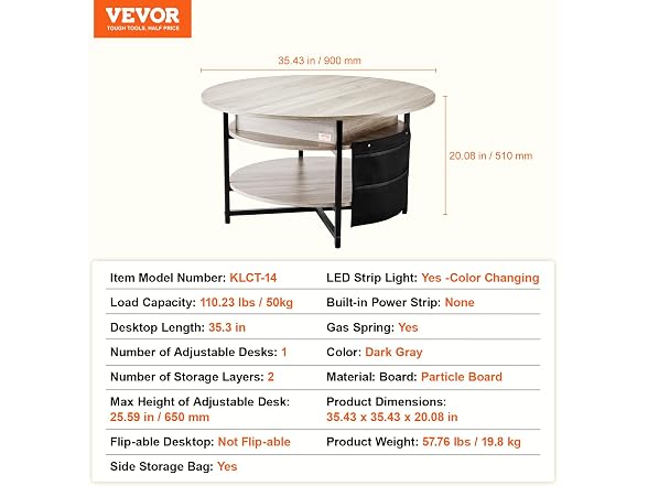 VEVOR Lift Top Coffee Table