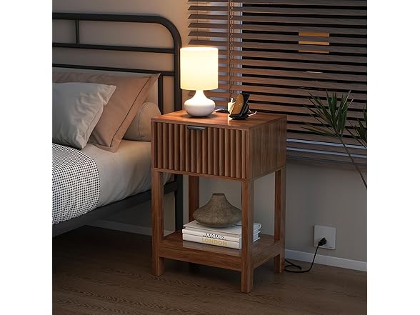 Nasonet Walnut Nightstands with Drawer, Set of 2