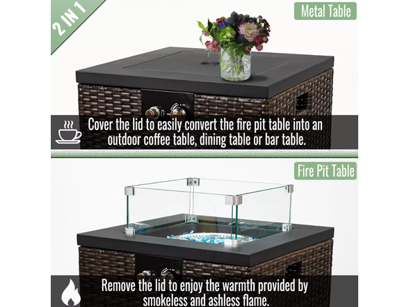 22" Sq 40k BTU Wicker Base Fire Table – Black