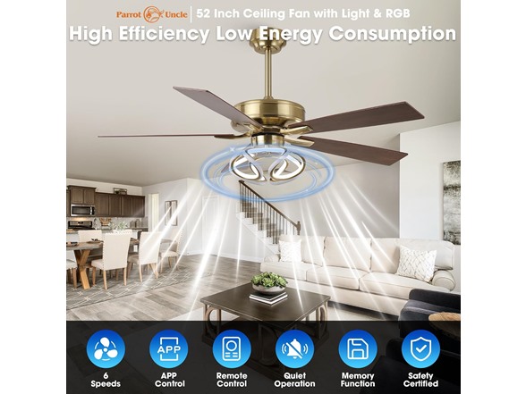 Parrot Uncle F6367-PU 52" Modern Ceiling Fan