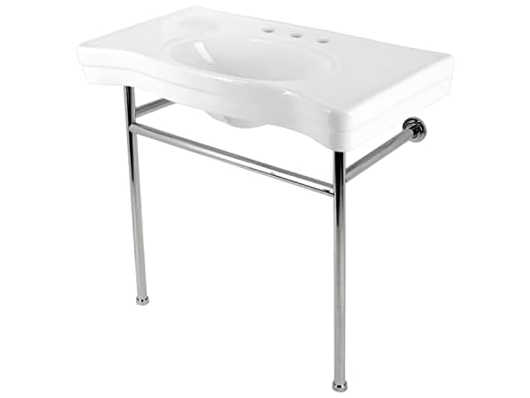 Kingston Brass 36" Ceramic Console Sink, White/Polished Nkl