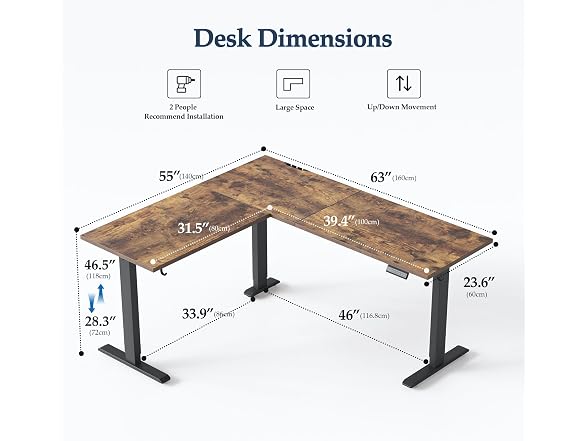 L Shaped Standing Desk 63 x 55 Inch