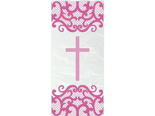 Fancy Pink Cross Cellophane Bags - 5" x 11" (20)