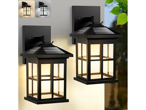 TOWPONICS Solar Wall Lights Outdoor, 2 Pack, Black