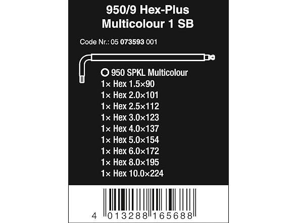 Wera 950/9 One Size Wera Tools Long Arm Key Set