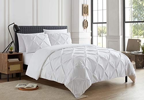 Sweet Home Collection SHC-PINTUCK-DUVET-WHT-Q Queen Pintuck 3 Piece Duvet set White