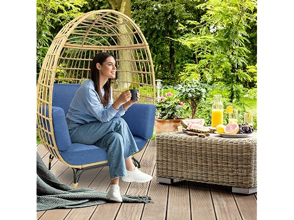 SereneLife Wicker Rattan Egg Chair with Cushions