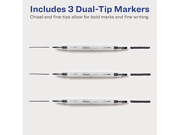 AVERY Dual Tip Markers - Fine Tip and Chisel Tip 3Pk
