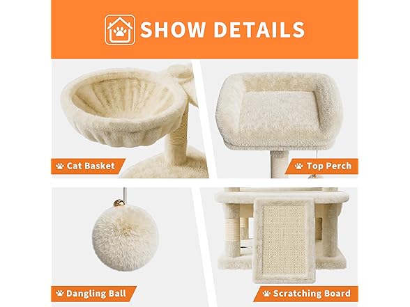68.5 in Multi-Level Cat Tree for Indoor Cats- Beige