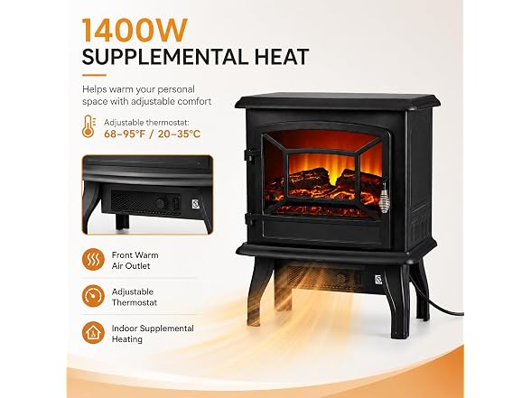MEGAWISE Electric Fireplace Stove Black