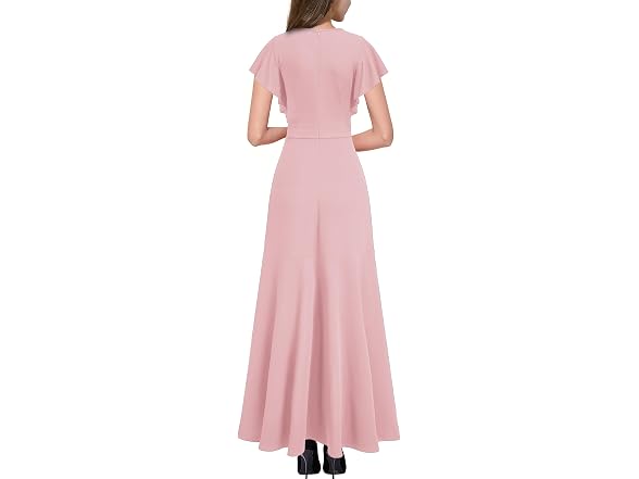 Miusol Women (M) Formal V Neck Ruffle Split Dress