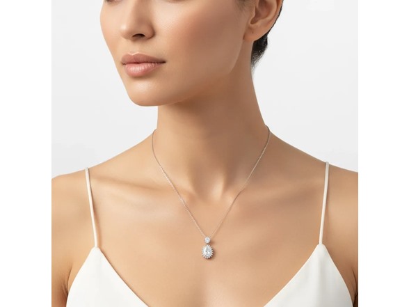 Moissanite Diamond Oval Halo Necklace