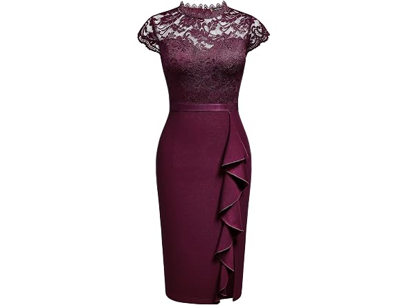 Miusol Women (L) Retro Lace Ruffle Style Dress