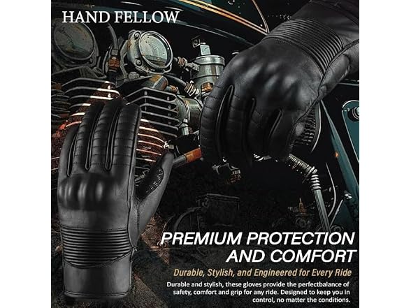 Hand Fellow Leather Motorbike Gloves Mens Black