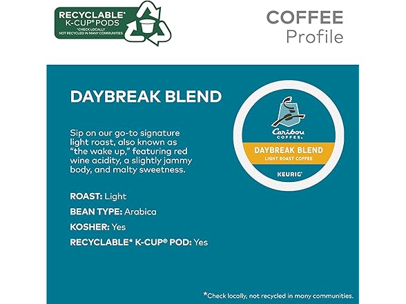 24CT Caribou Coffee Daybreak Morning Blend,K-Cups