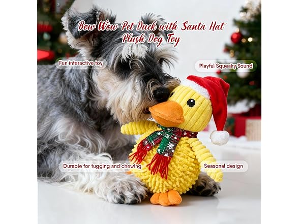 Bow Wow Pet Duck with Santa Hat Plush Dog Toy