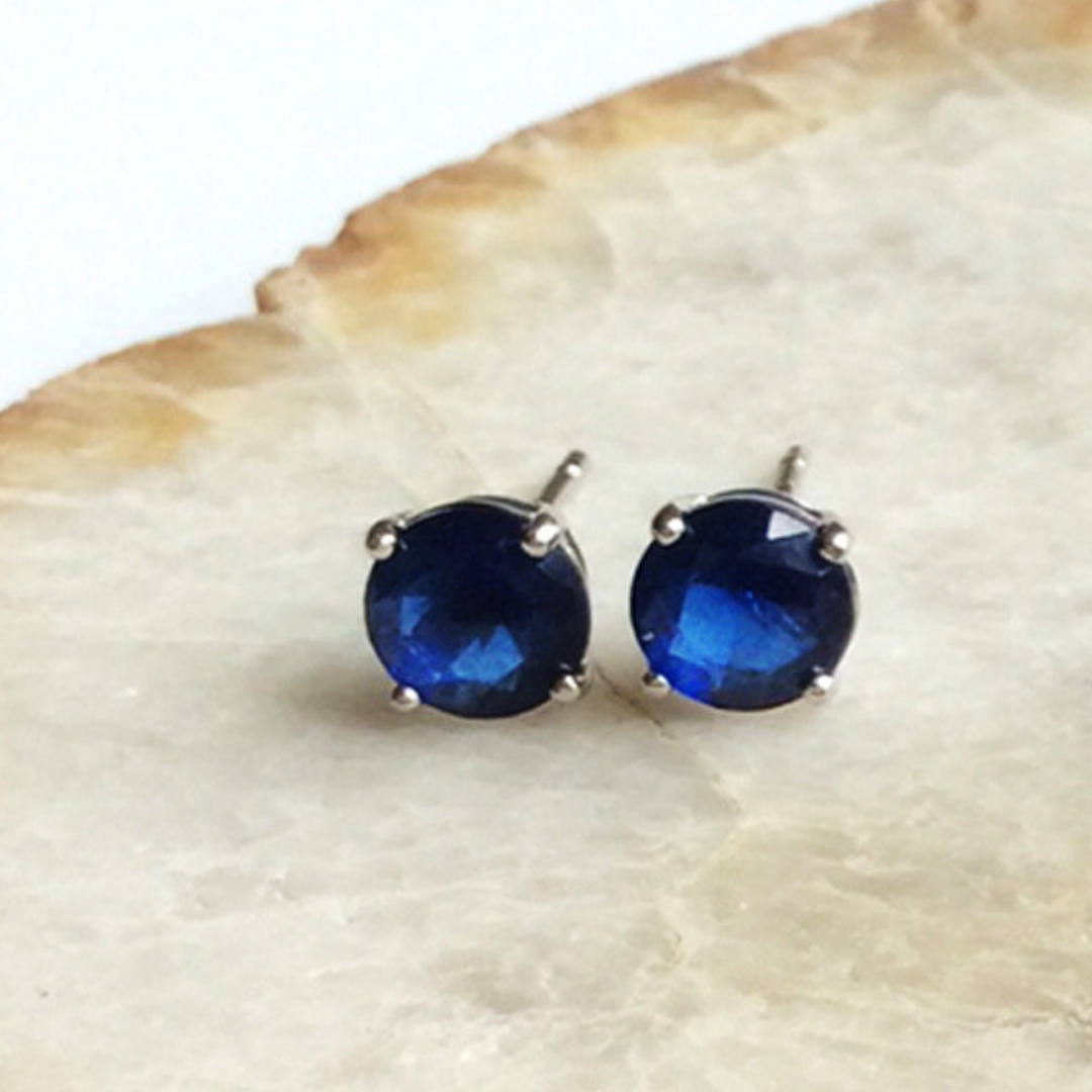 Sterling Silver Sapphire Stud Earrings - Gallery 6