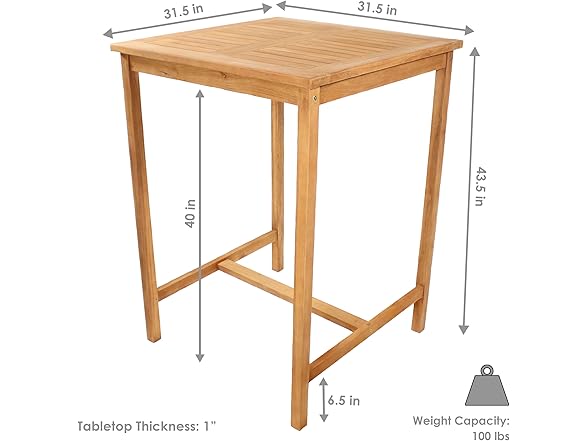Sunnydaze 2-Person Solid Teak Wood Square Table
