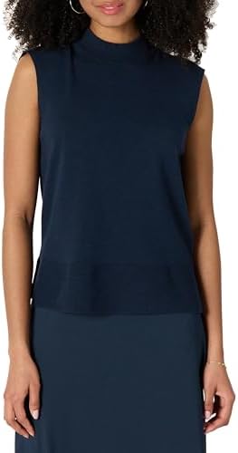 Amazon Essentials Women's Regular-Fit Cap Sleeve Pullover Mock Neck Sweater Top, Navy, XX-Large