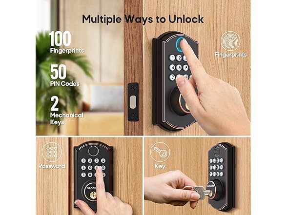 ELAMOR M19-Bronze Fingerprint Door Lock (Bronze)