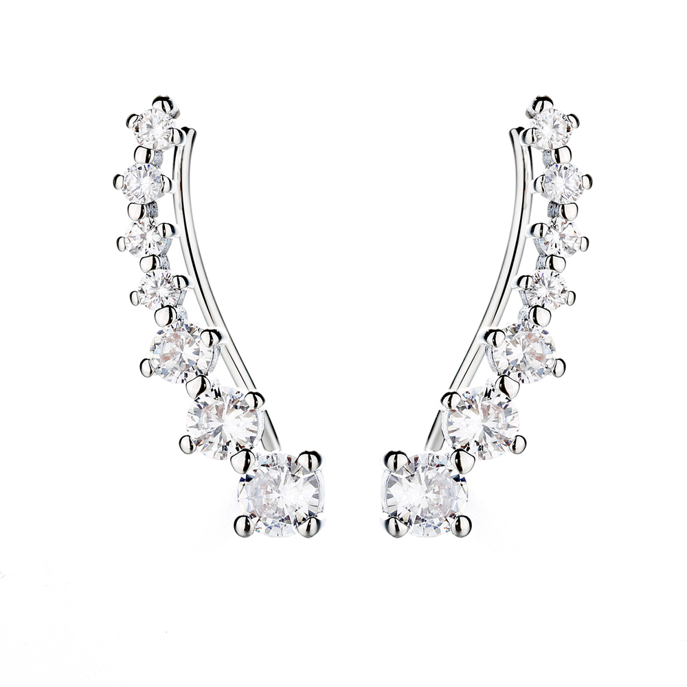18K White Gold Plated Crystal Ear Climbers - Gallery 2