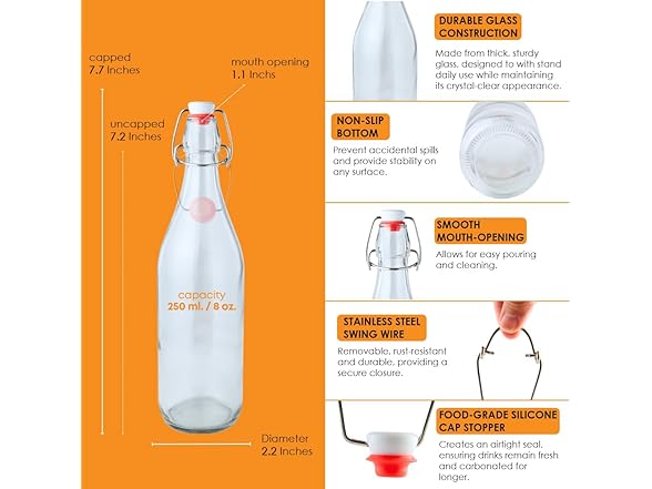 FastRack 8.5oz Swing Top Glass Bottles (Pack of 8) 