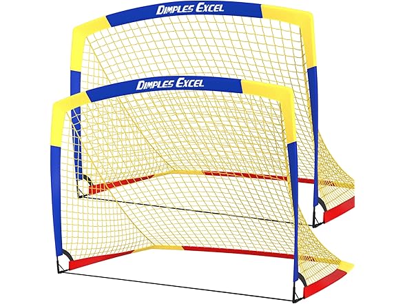 Dimples Soccer Goals Kids 5x3.6 FT Set of 2 (36"D x 48"W x 36"H Blue/Yellow)