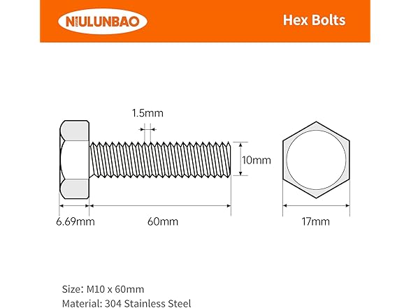 M10-1.5 x 60mm Heavy Duty Hexagon Bolts
