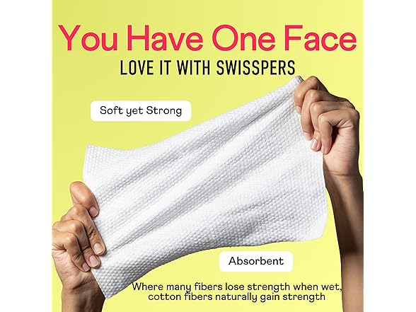 Swisspers Premium 100% Cotton Dry Facial Wipes 40 Count