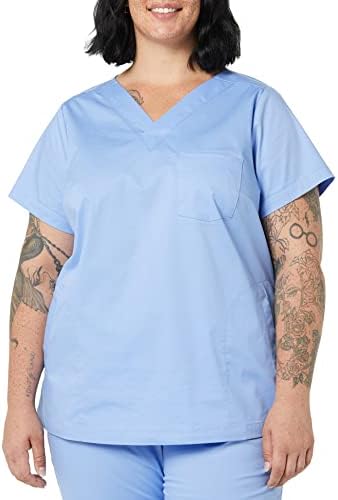 Amazon Essentials Women's Classic Fit V-Neck Short Sleeve Scrub Top, Cornflower Blue,Medium