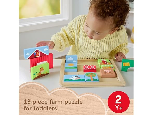 Fisher-Price Wood Toddler Toy Farm Blocks Puzzle