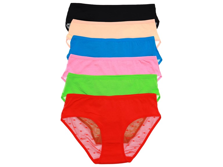 Angelina G6793_ASST_6_US Small (0-2) Angelina Cotton Hiphugger Panties with Polka Dot Mesh Back (6-Pack) Assorted (6 Pack)