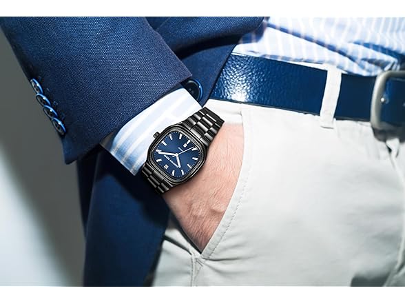 Geoffrey Beene Mens Square Watch Blue Dial