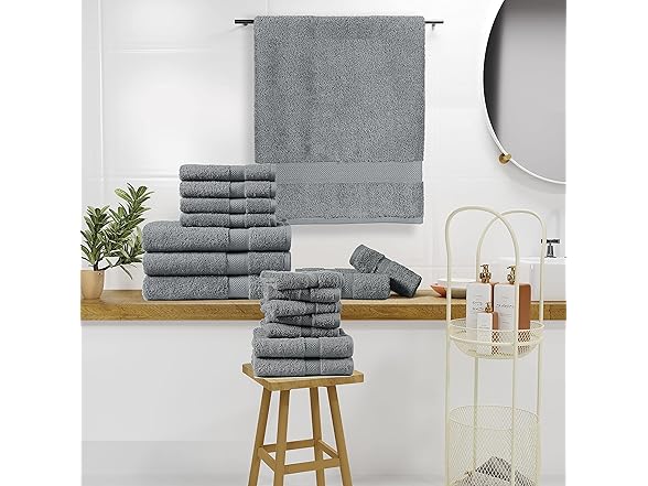 18 Piece Towel Set, 600GSM, Charcoal