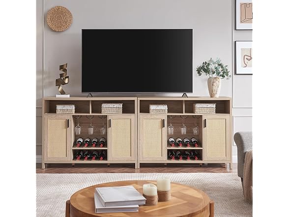 Alaxgumrol Coffee Bar Cabinet, Rattan Buffet