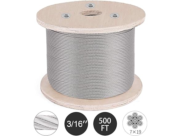 VEVOR 3/16 Inch 7x19 Stainless Steel Aircraft Cable Reel 500FT Stainle