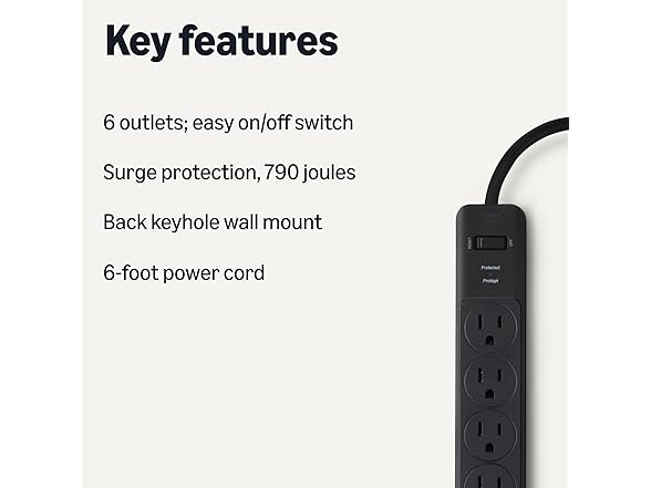 AmazonBasics 6FT 6-Outlet Surge Protector Power Strip
