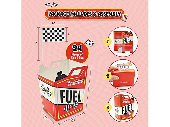 24 Race Car Popcorn Treat Boxes with 24 Flags