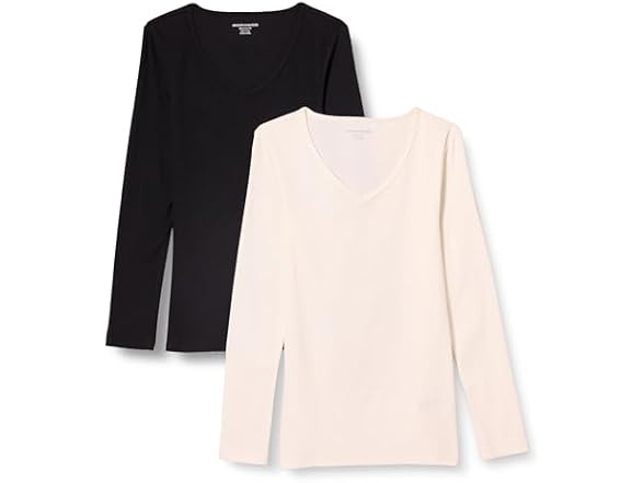 Amazon Essentials Women's V-Neck Knit Rib Shirts 2 Pk - Gallery 5