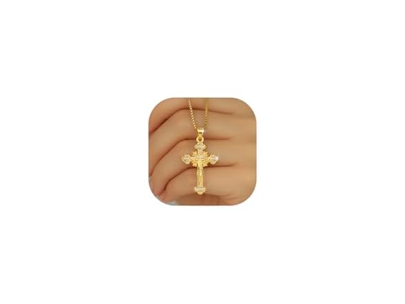 Darenli Cross Necklace Women 14K Gold Plated