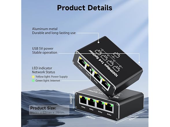 Ethernet Splitter 1 to 4 1000Mbps High Speed Either Network Splitter