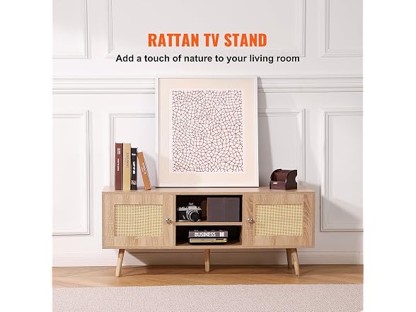 Rattan TV Stand, Mid Century Modern 65inch