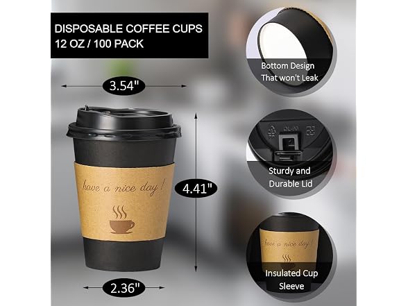 100 pack 12 oz Disposable Coffee Cups