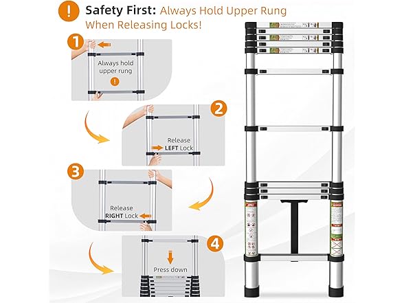 SPIEEK Telescoping Ladder for RV & Attic, 16.5FT Aluminum Extension Ladder with Dual Locking Mechanism, Max Load 330lbs, Compact Foldable Ladder for Roof, Home, Travel Trailer & Multi-Surface Use (Open Box)