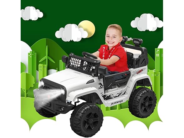 Hetoy 12V Kids Electric Vehicles Ride On Truck Car (White)