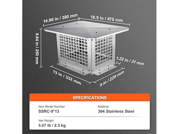 VEVOR Chimney Cap - 13x9"